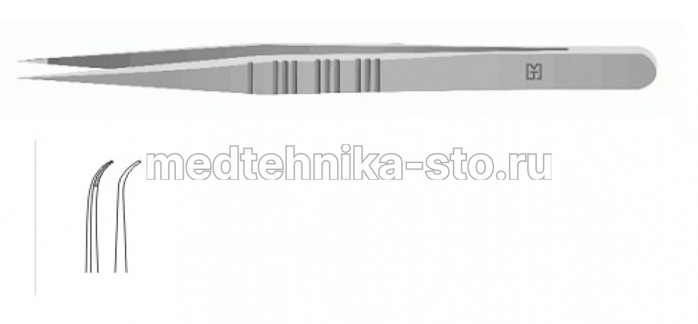 Пинцет м/х изогн. 130 мм, пл.р., р.ч. 0,3 мм